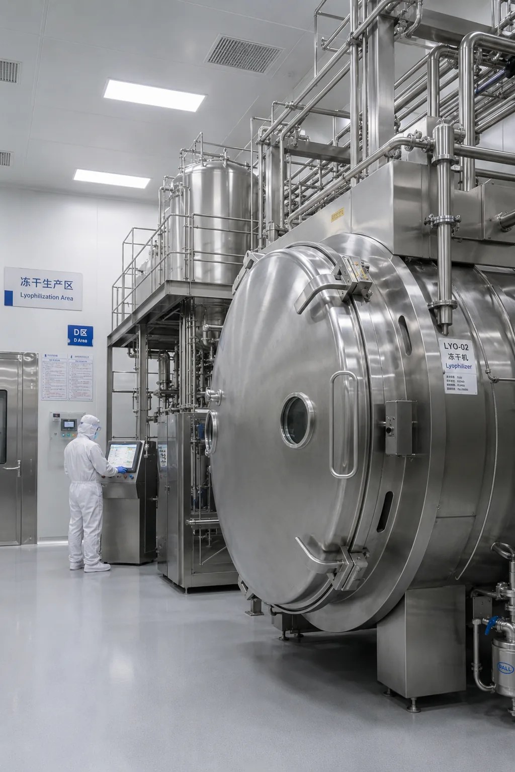 Representative lyophilization equipment in a bright controlled environment